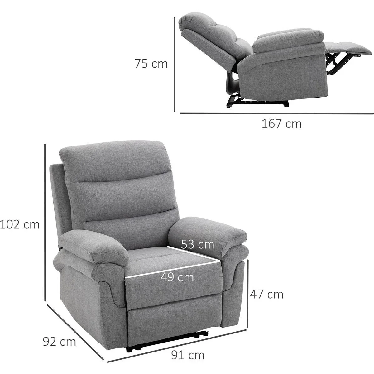 Relaxsessel mit Liegefunktion Einzelsofa Verstellbar Liege 165° neigbar Liegesessel Ruhesessel Fernsehsessel für Wohnzim - 1