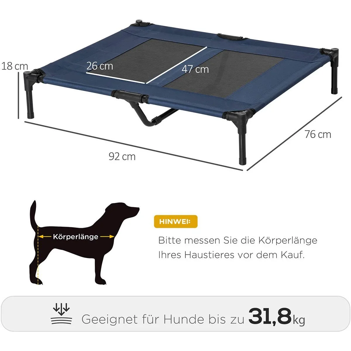 Hundeliege outdoor Schlafplatz Hundebett Hundesofa Haustierbett Katzenbett Dunkelblau 92 x 76 x 18 cm - 0