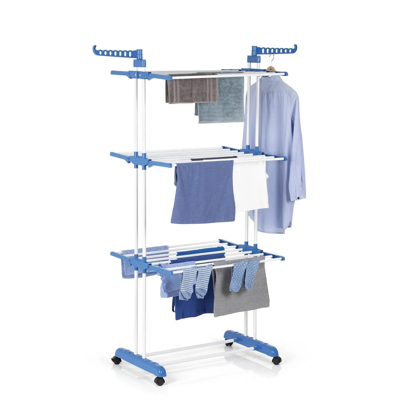 Wäscheständer, mit 3 Ebenen und 2 Seitenflügeln, klappbar, Trockenfläche 17,5 Meter, 63 x 76 x 173 cm - 1