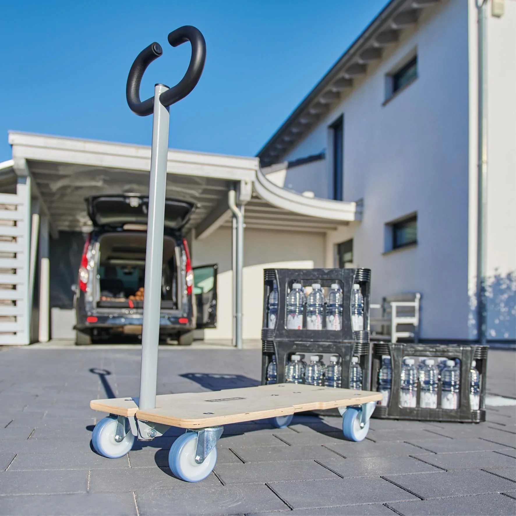 Transporthilfe MM 1333, 74-101 x 37 x 14,5 cm, softe Rollen Ø 100 mm, Rollenlager, 2 Bremsen, FSC®, Tragkraft 200 kg - 0