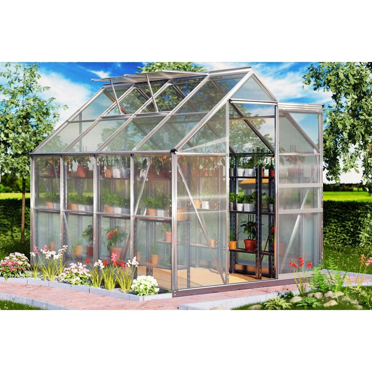 Aluminium Gewächshaus / Wintergarten 7,6m³ mit 2 Oberlichtern - 4