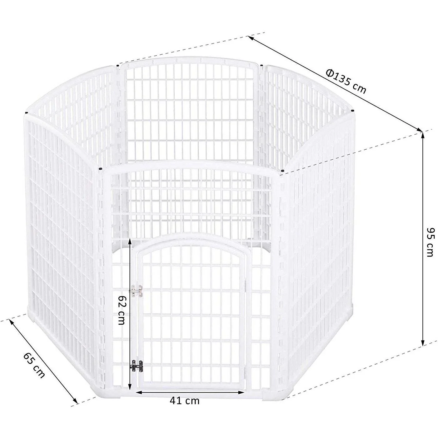 Welpengitter Freilaufgehege Laufstall für Haustiere mit Tür 6 Teile sechseckig PP-Kunststoff rostfrei Weiß Ø135 x H95 cm - 1