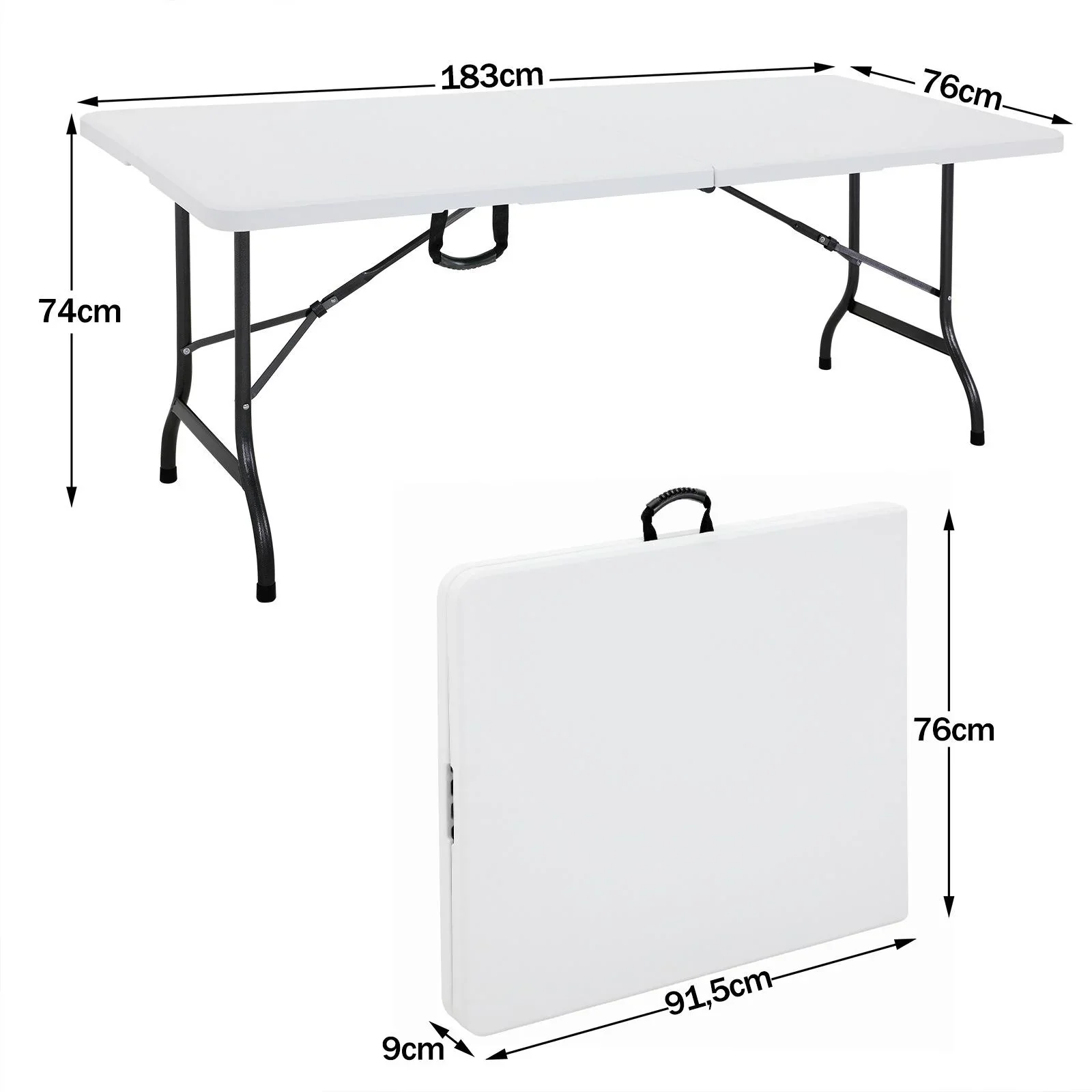 Faltbarer Gartentisch aus weißem Kunststoff 183x76cm - 4