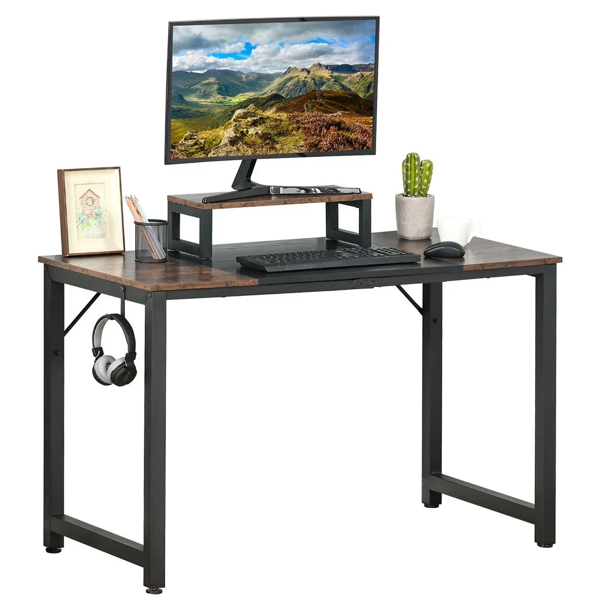 Computertisch Schreibtisch PC Tisch Bürotisch Industriestil Spanplatte Metall Rustikales Braun+Schwarz 120 x 60 x 73,5 c - 1