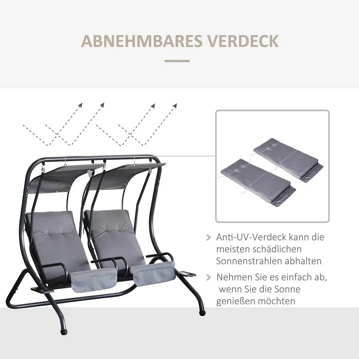 2 Sitzer Hollywoodschaukel Gartenschaukel mit Sonnendach Gartenstuhl Sitz mit Sprühbaumwolle Oxfordstoff PE-Beschichtung - 0