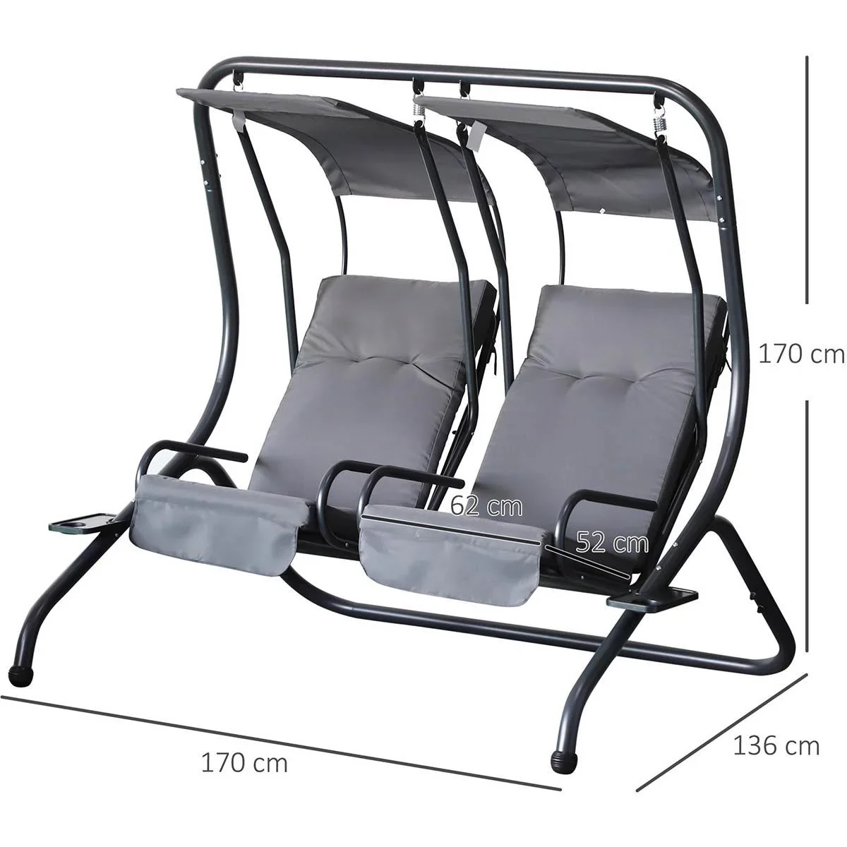 2 Sitzer Hollywoodschaukel Gartenschaukel mit Sonnendach Gartenstuhl Sitz mit Sprühbaumwolle Oxfordstoff PE-Beschichtung - 2