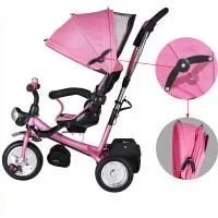 Kinderdreirad - Pink - Schiebestange, klappbares Dach, klappbare Fußstütze, Korb - 0