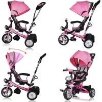 Kinderdreirad - Pink - Schiebestange, klappbares Dach, klappbare Fußstütze, Korb - 7