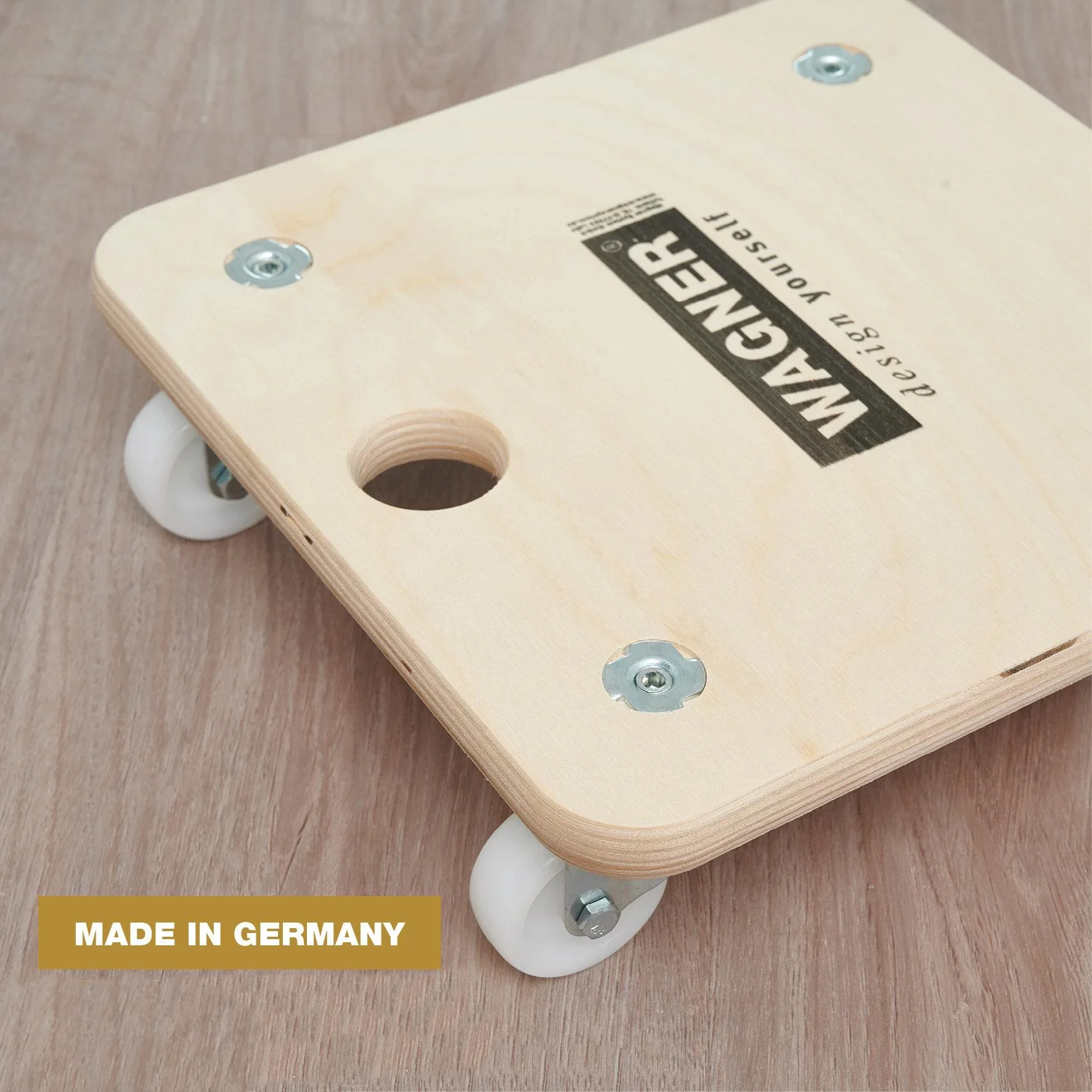 Transporthilfe MM 1352, 29 x 29 x 8,5 cm, harte Rollen Ø 50 mm, Gleitlager, Multiplex Birke FSC®, Tragkraft 250 kg - 4