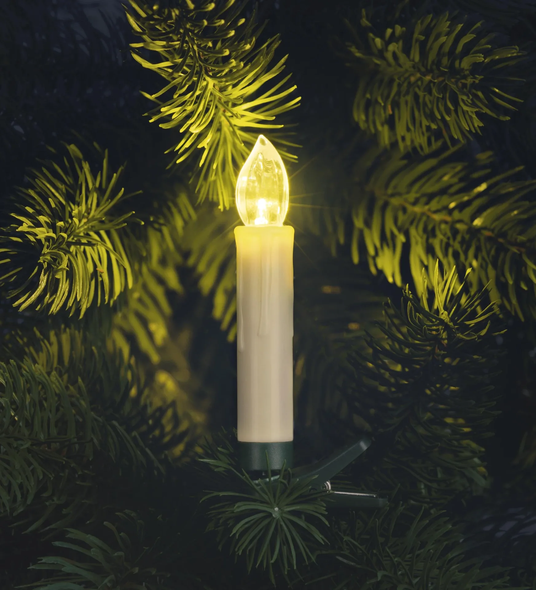 Kabellose LED-Weihnachtsbaumkerzen, Creme-Weiss, batteriebetrieben, mit Clip-Halterung und Fernbedienung, warm-weiß, 16 Stück - 7