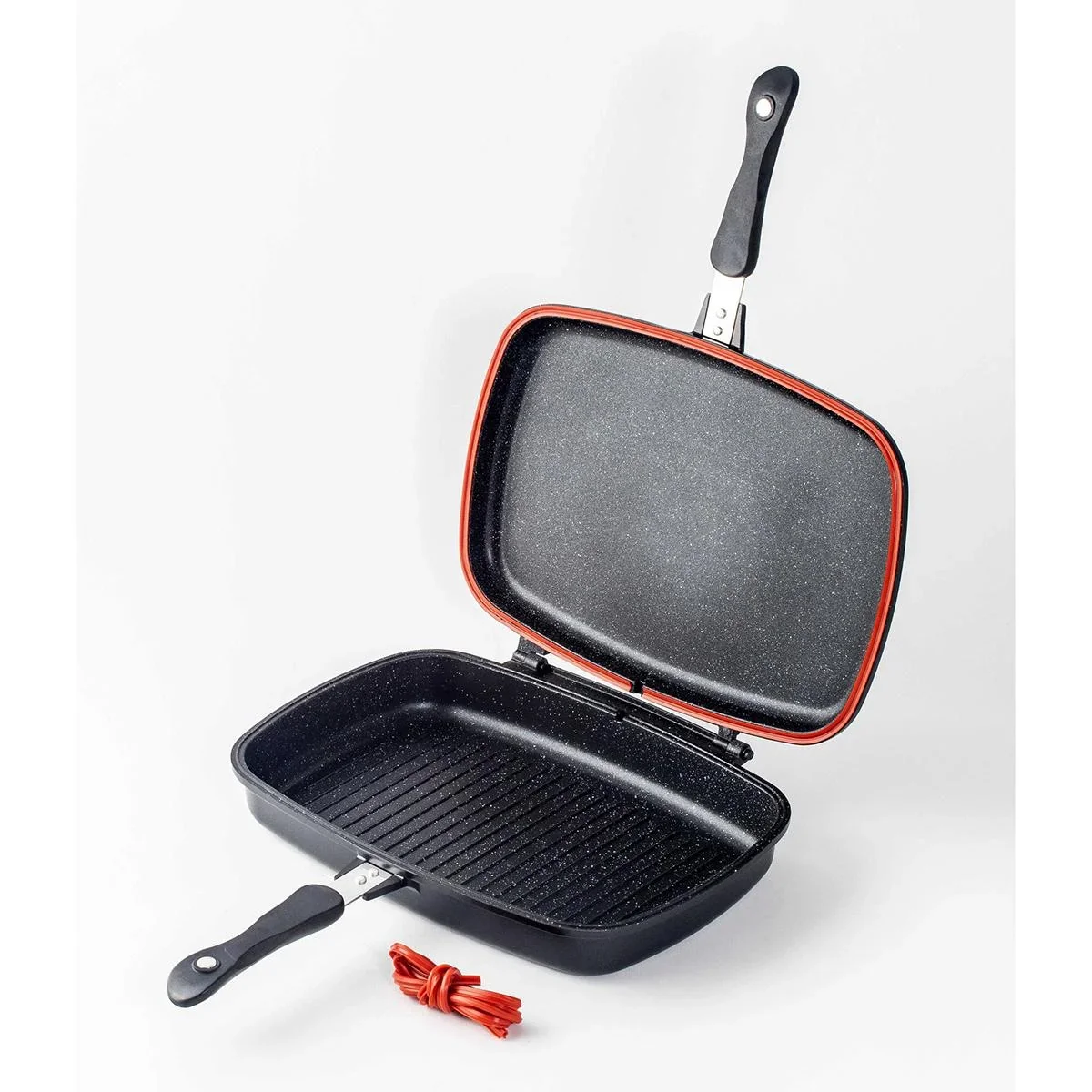 Doppelpfanne / Grillpfanne - 32 cm - Aluminiumguss - Wendegrillpfanne - bordeauxrot - 2