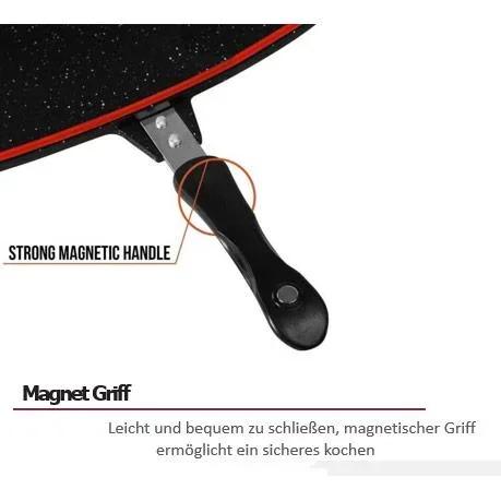 Doppelpfanne / Grillpfanne - 32 cm - Aluminiumguss - Wendegrillpfanne - bordeauxrot - 4