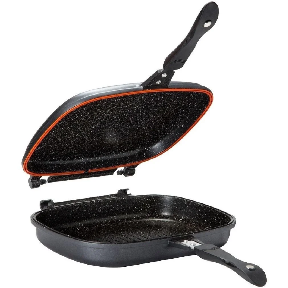 Doppelpfanne / Grillpfanne - 32 cm - Aluminiumguss - Wendegrillpfanne - bordeauxrot - 5