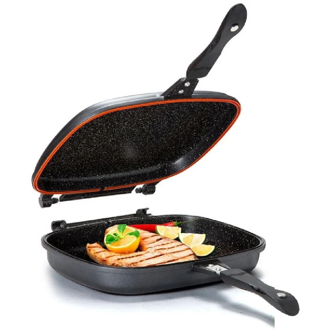 Doppelpfanne / Grillpfanne - 32 cm - Aluminiumguss - Wendegrillpfanne - bordeauxrot - 6