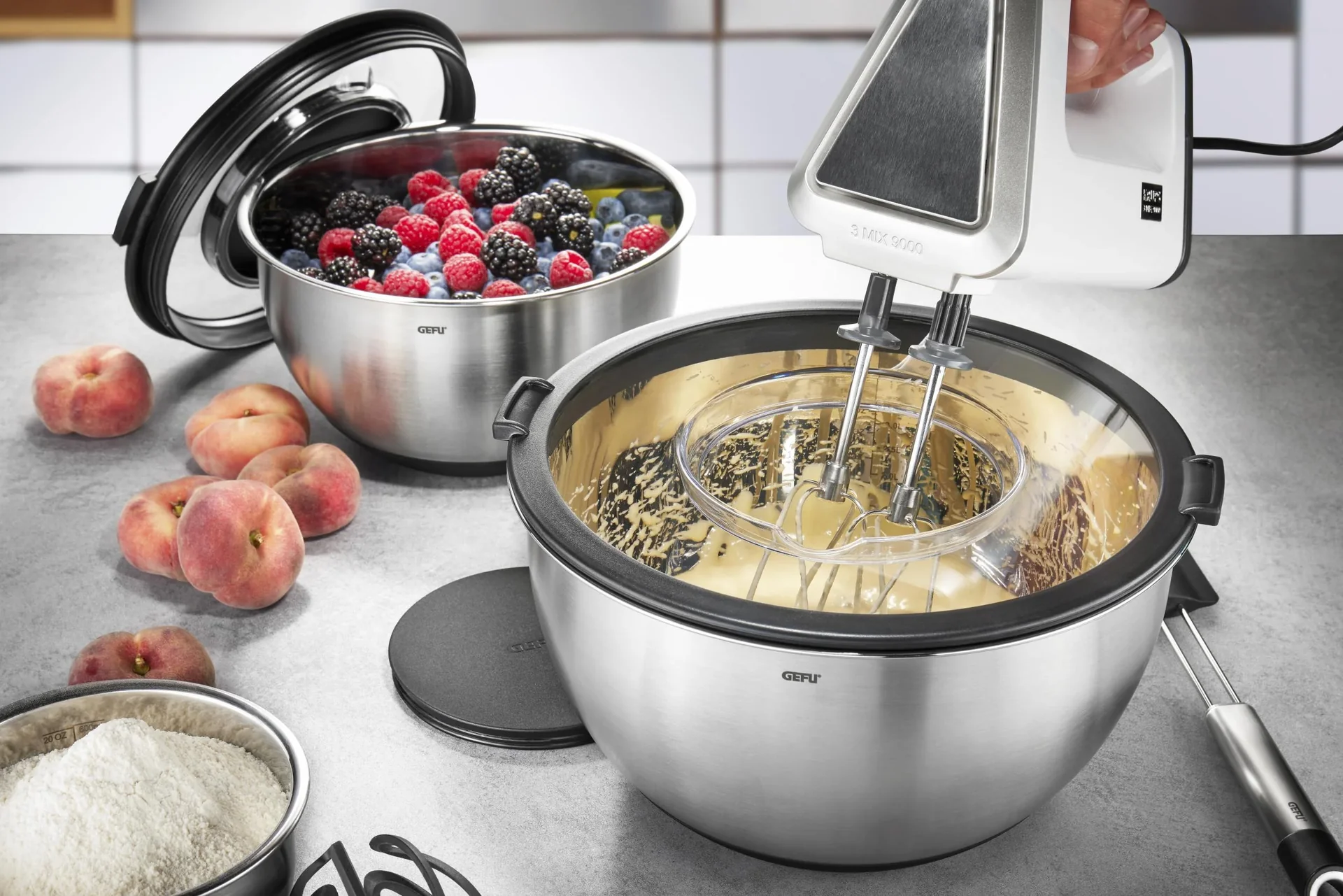 Schüssel-Set mit Spritzschutzdeckel "MUOVO". 2 Stück - 1