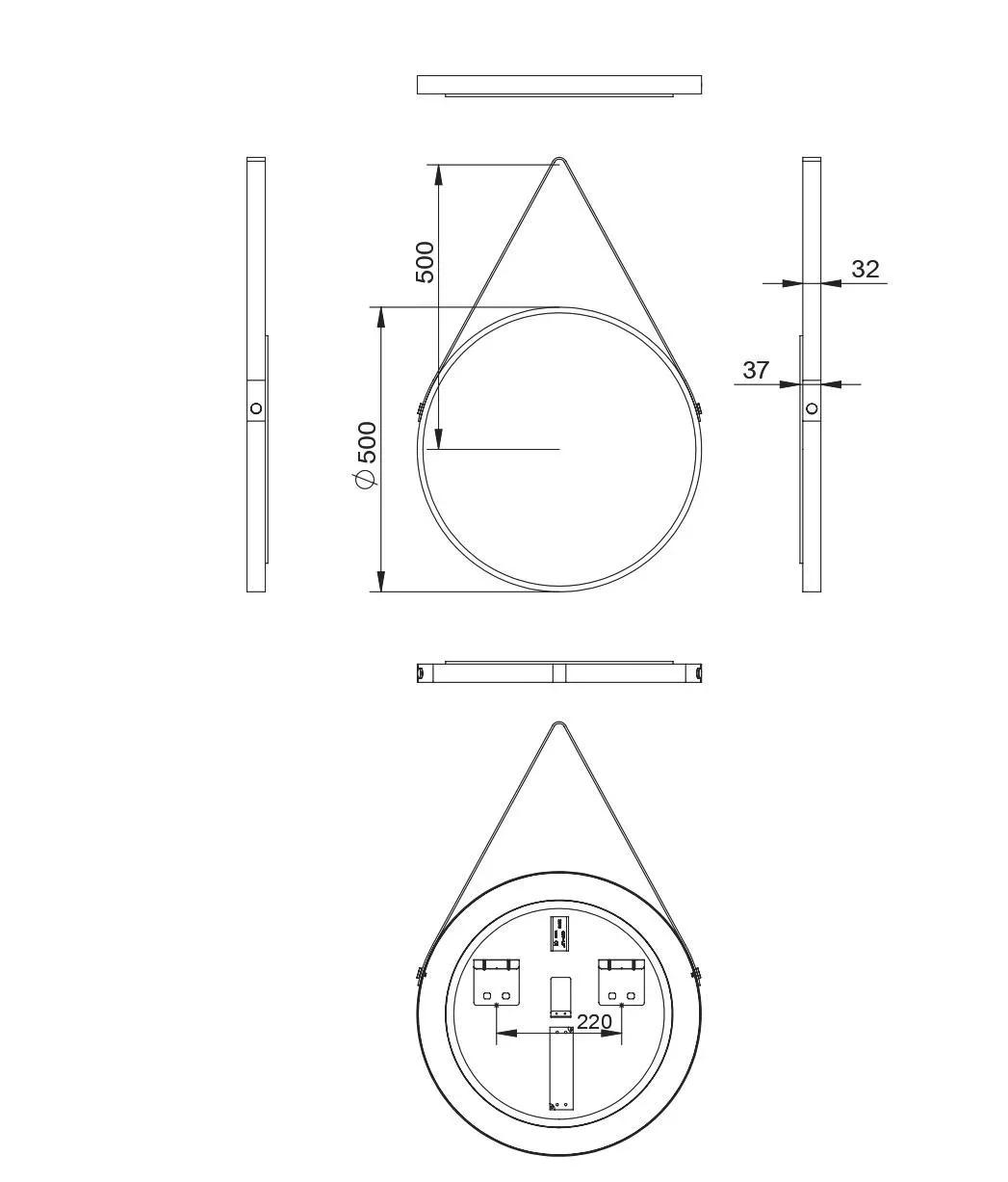 Dekorativer runder Wandspiegel mit indirekter LED Beleuchtung in schwarz matt Ø 50 cm - 2