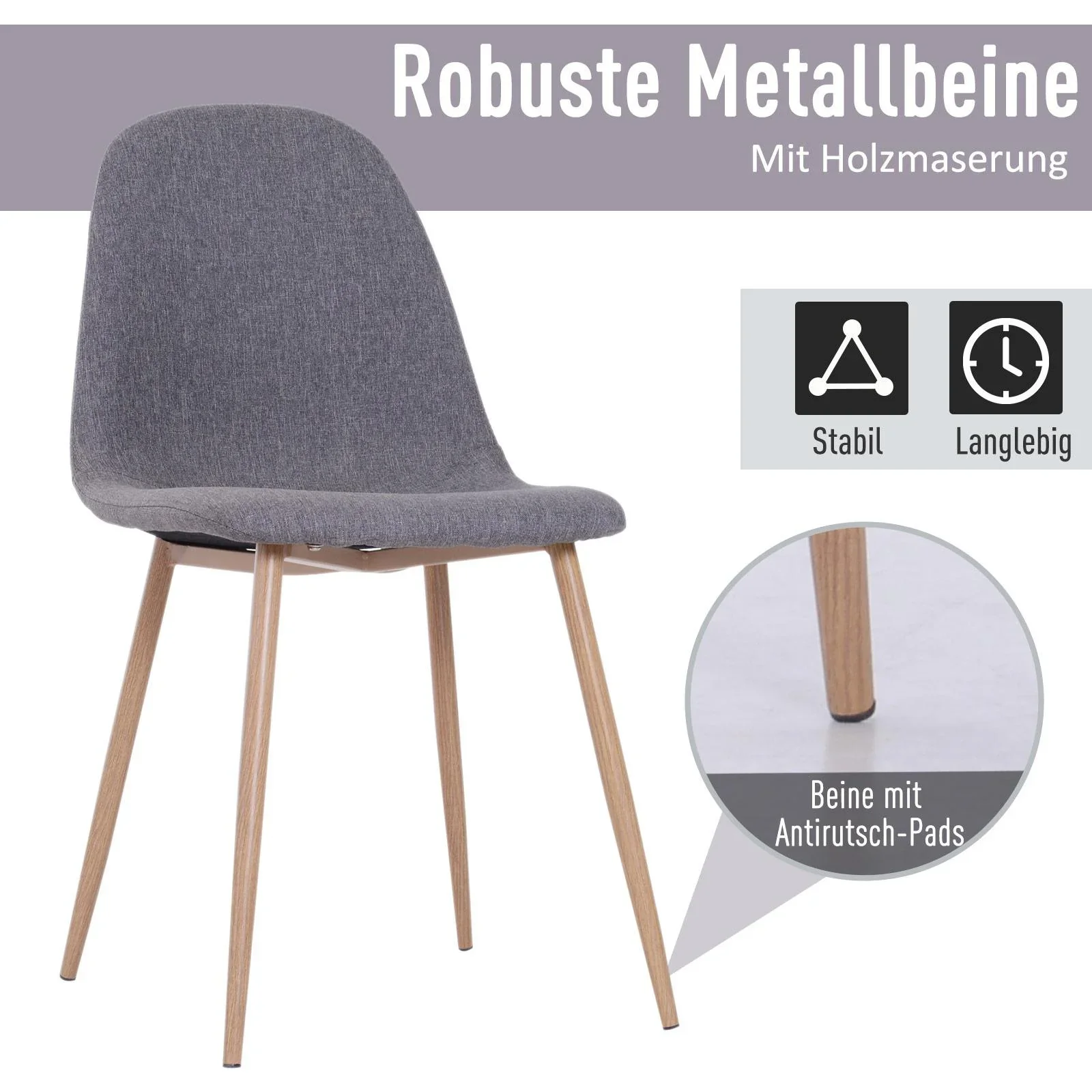 2er-Set Esszimmerstuhl Küchenstuhl mit Rückenlehne Polstersessel Metallbeine Grau 54 x 44,5 x 86 cm - 1