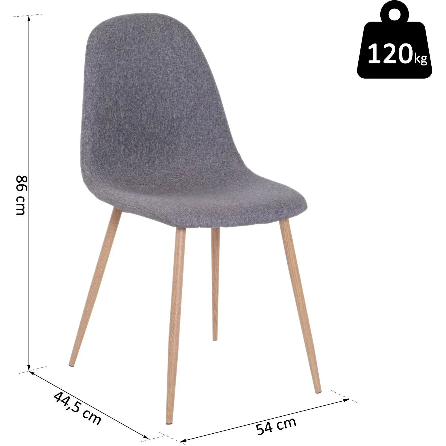 2er-Set Esszimmerstuhl Küchenstuhl mit Rückenlehne Polstersessel Metallbeine Grau 54 x 44,5 x 86 cm - 2