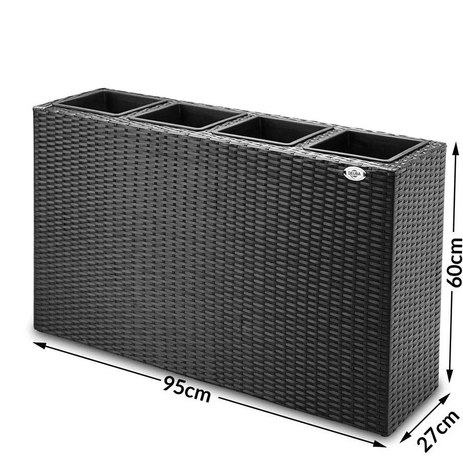 Pflanzgefäß Polyrotan schwarz 95 x 27 x 60cm geeignet für 4 Pflanzen - 2