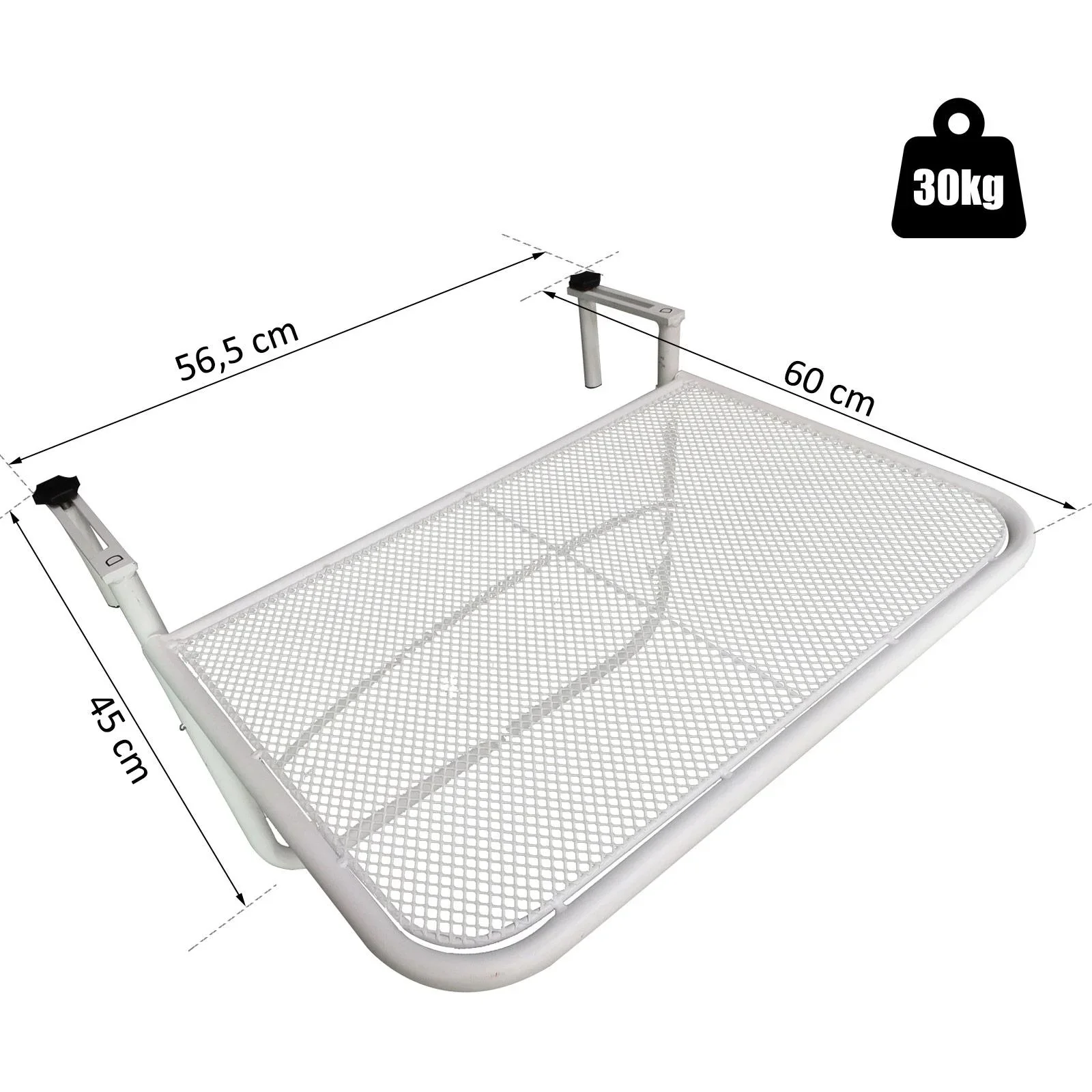 Balkonhängetisch Hängetisch höhenverstellbar viereckig Terrasse Metall Weiß L60 x B56,5 x H45 cm - 4