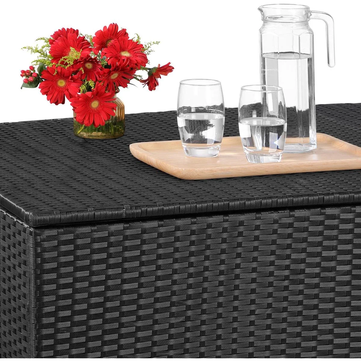 Aufbewahrungsbox - Kissen, Garten - Poly-Rattan - Schwarz - 75x75x70cm - 5