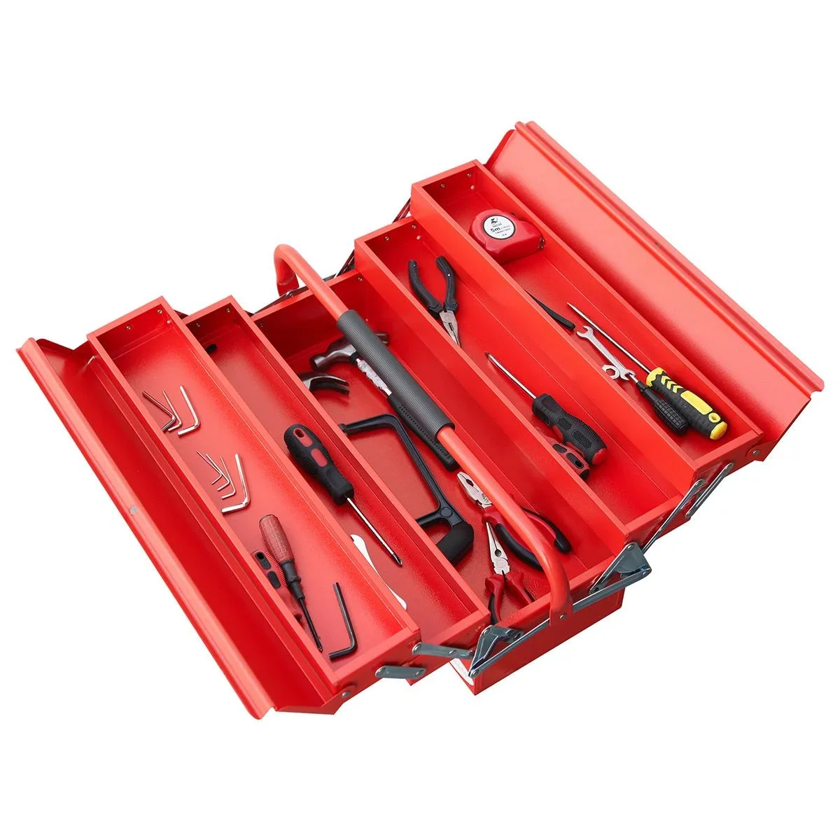 Werkzeugkasten Werkzeugkoffer Werkzeugkiste 5 Fächer aufklappbar Stahl (SPCC) Rot 57 x 21 x 41 cm - 1