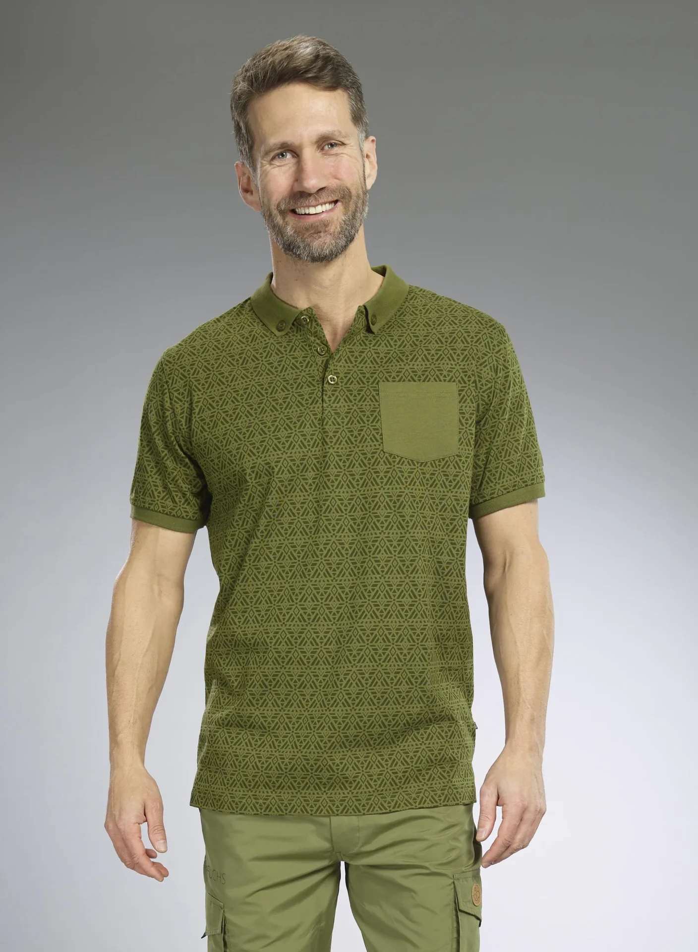 Poloshirt gemustert, Farbe oliv, Gr.M - 1