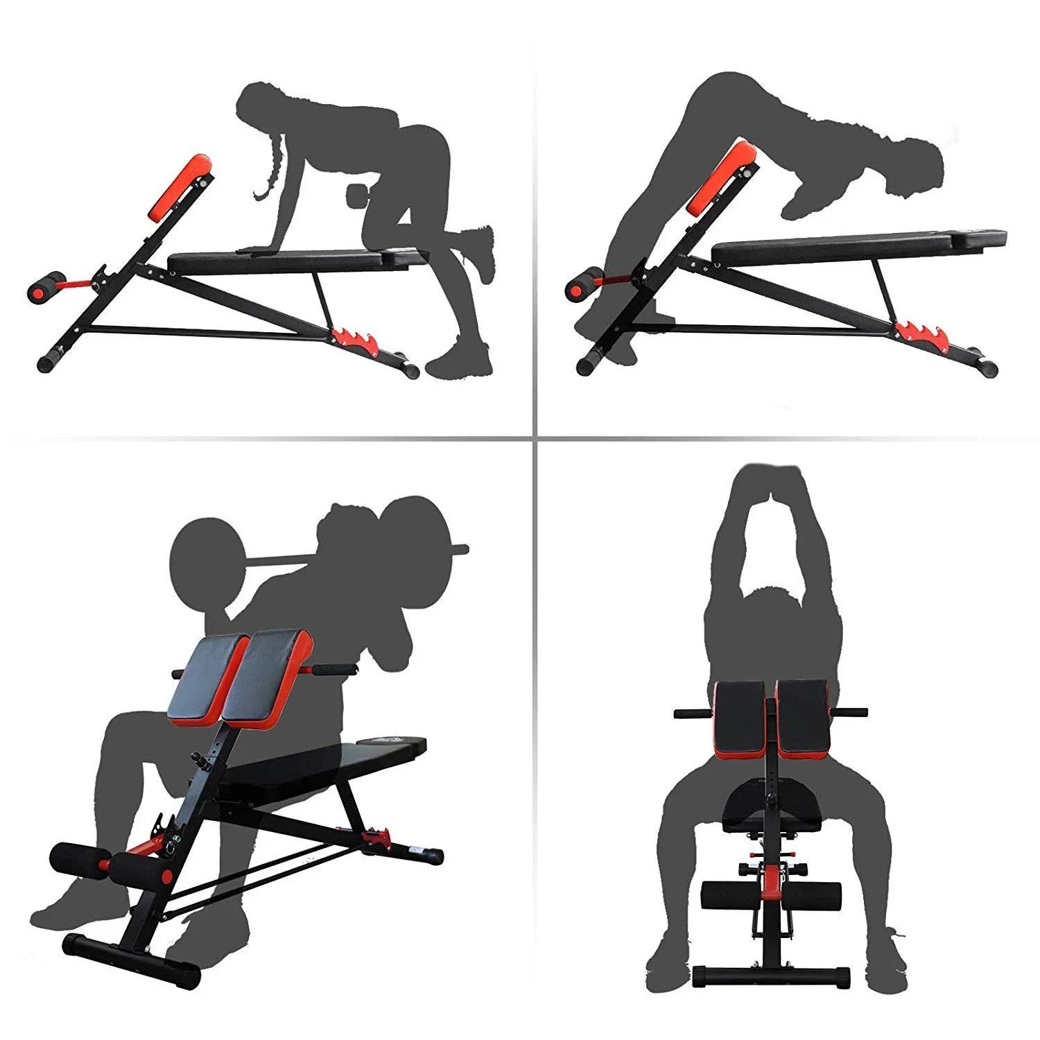 Hantelbank Fitnessbank Schrägbank Multifunktion Bauchtrainer Verstellbar Edelstahl Schwarz 64 x 146 x 73,5-85 cm - 0