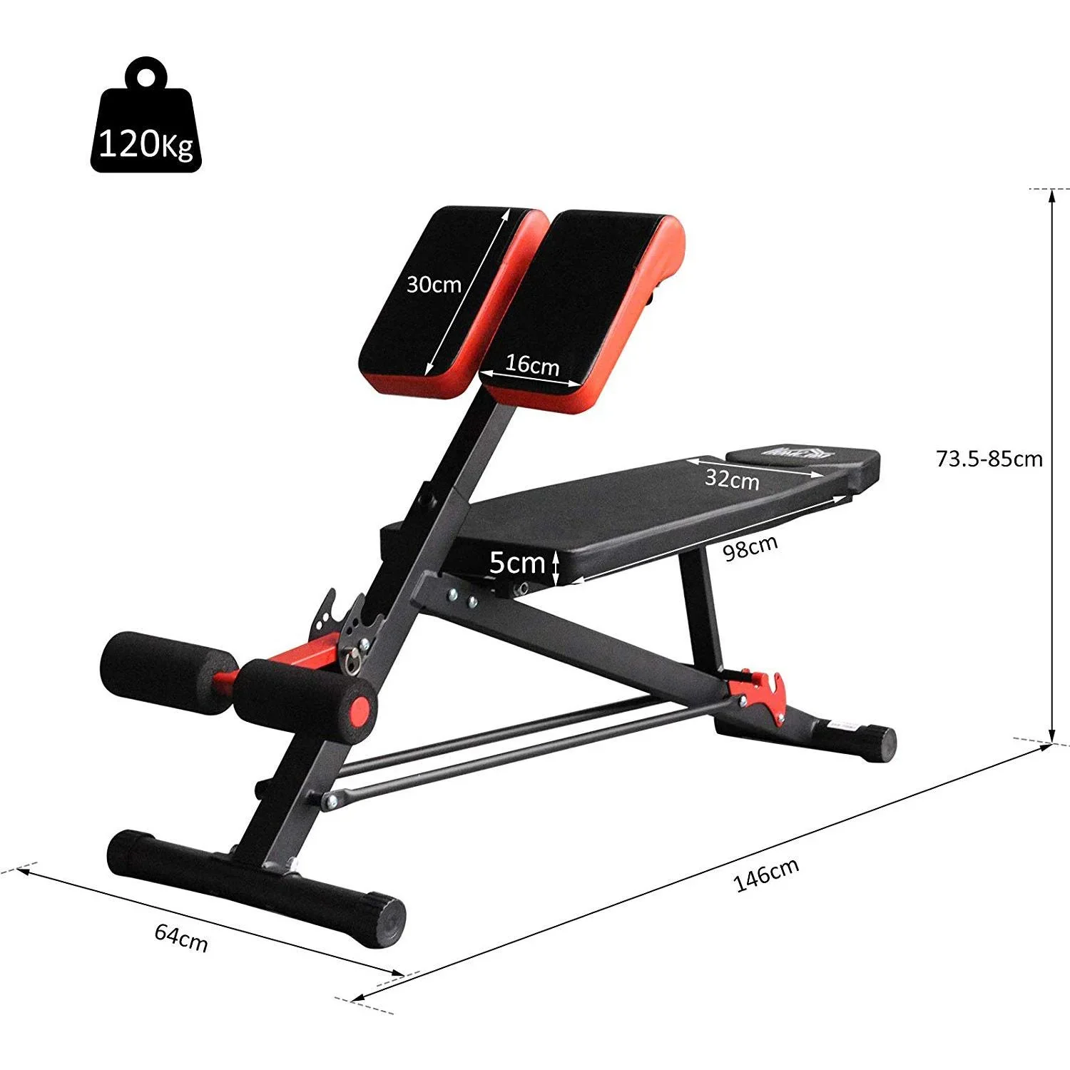 Hantelbank Fitnessbank Schrägbank Multifunktion Bauchtrainer Verstellbar Edelstahl Schwarz 64 x 146 x 73,5-85 cm - 3
