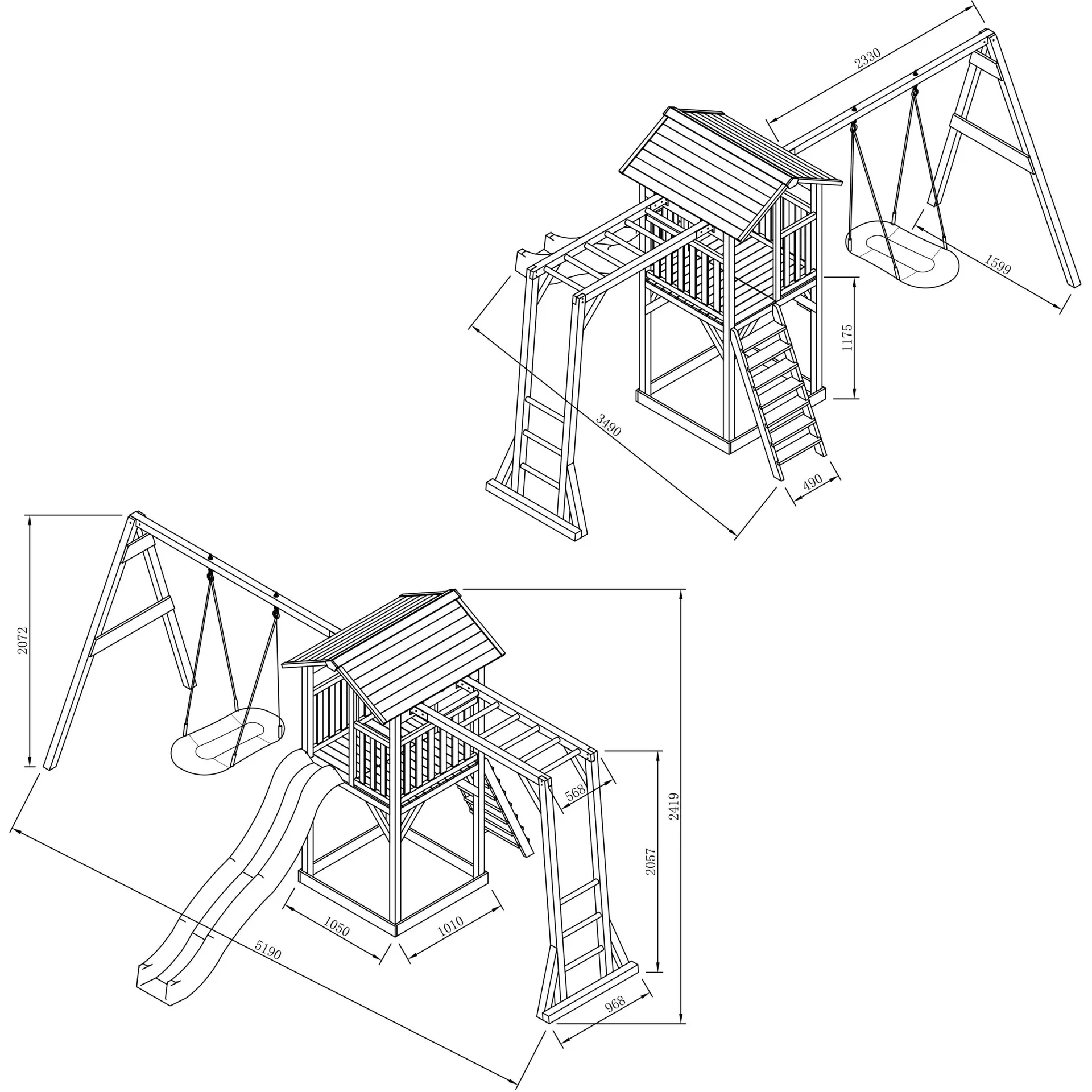 Beach Tower Spielturm mit Klettergerüst und Roxy Nestschaukel - Graue Rutsche - 3