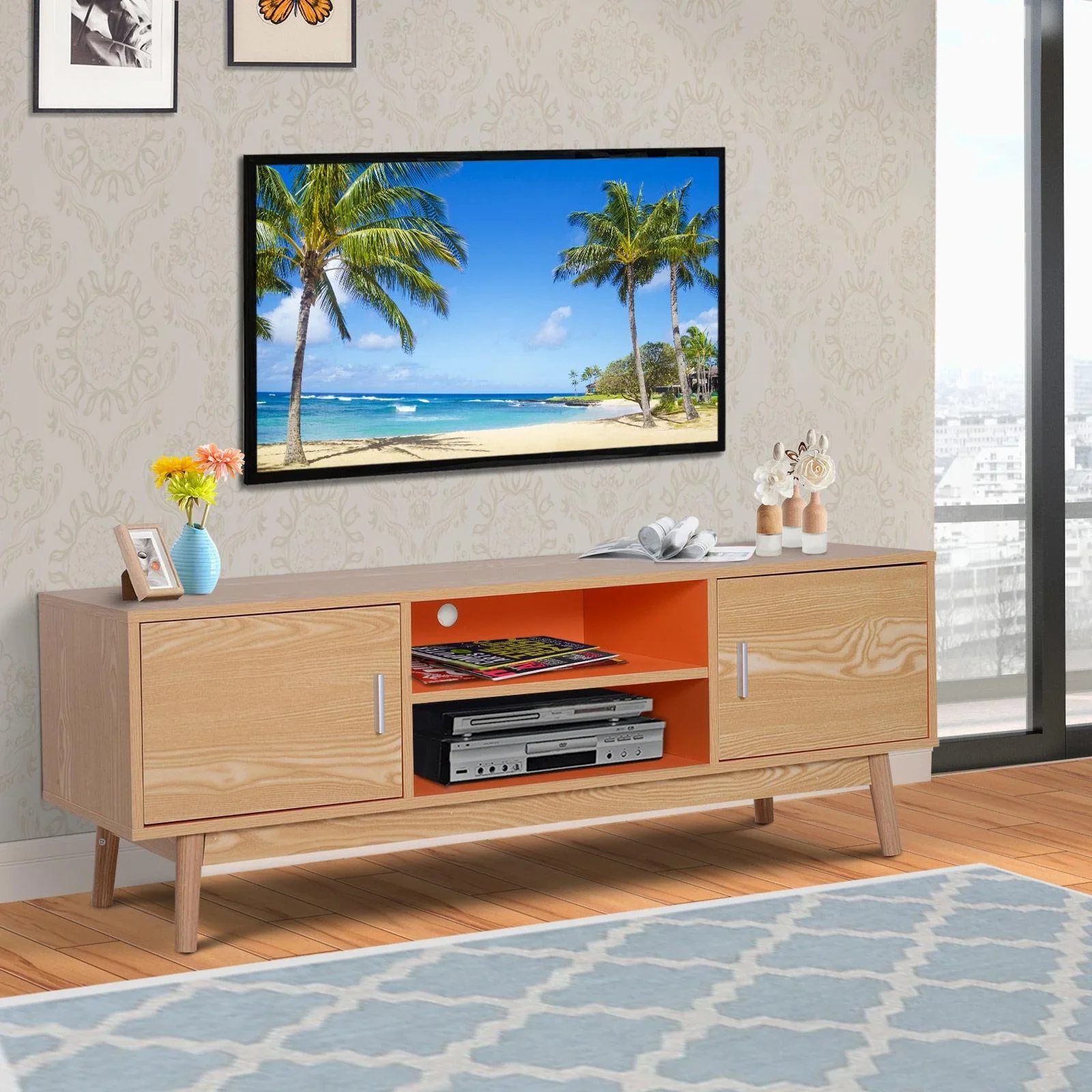 Fernsehtisch Fernsehschrank Lowboard TV-Schrank Retro-Stil Holz 130 x 38 x 46,5 cm - 5
