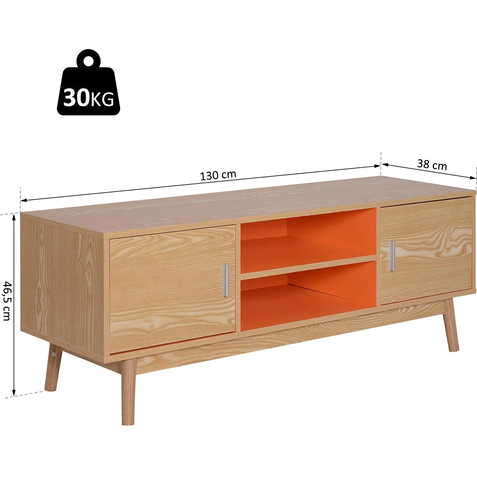 Fernsehtisch Fernsehschrank Lowboard TV-Schrank Retro-Stil Holz 130 x 38 x 46,5 cm - 6