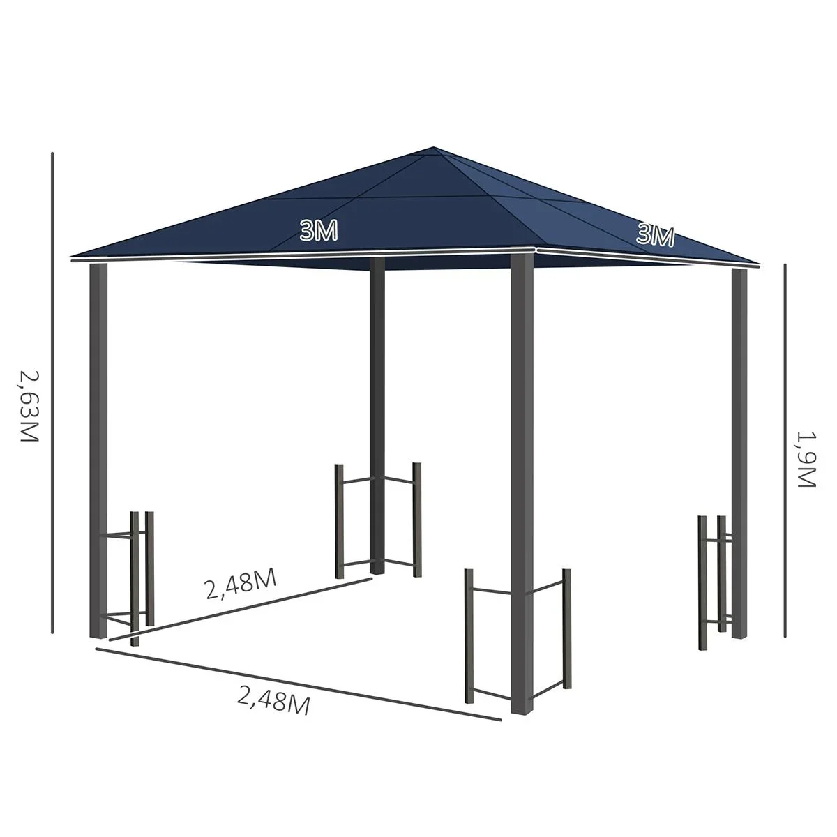 Pavillon, Gartenpavillon, Partyzelt mit Seitenteilen, PC Dach, Alu, Schwarz, 300 x 300 x 263 cm - 3