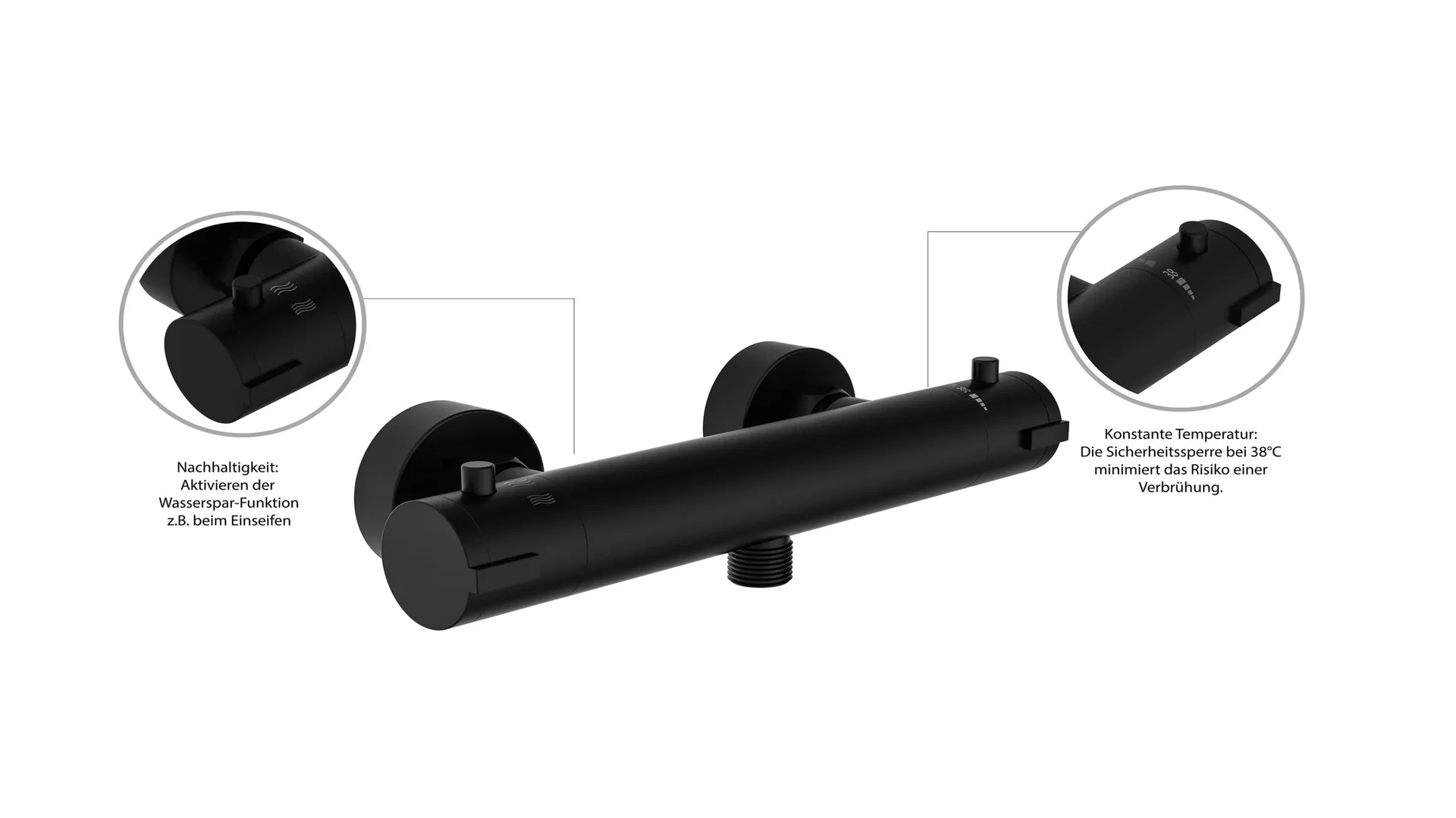 Thermostat Duscharmatur, Schwarz matt - 0
