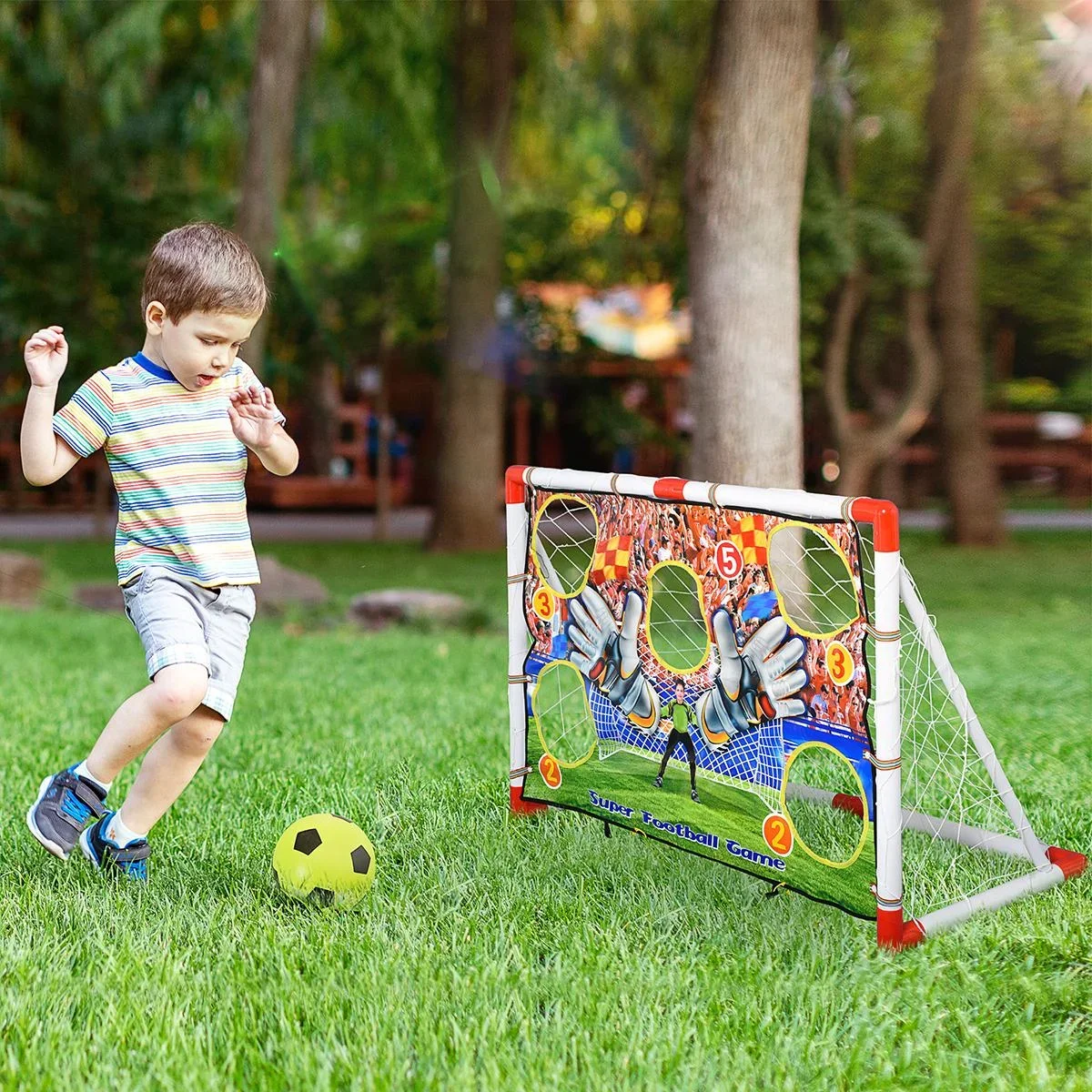 Fußballtore mit Fußball Torwand für Kinder 3-12 Jahre Fußballnetz Garten Kunststoff mehrfarbig 116 x 48 x 76 cm - 1