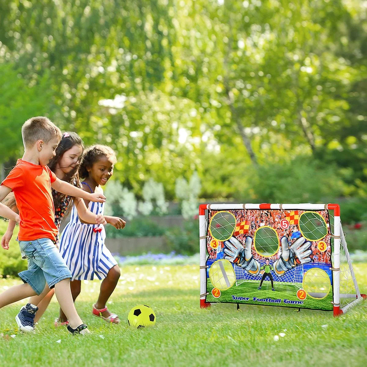 Fußballtore mit Fußball Torwand für Kinder 3-12 Jahre Fußballnetz Garten Kunststoff mehrfarbig 116 x 48 x 76 cm - 2