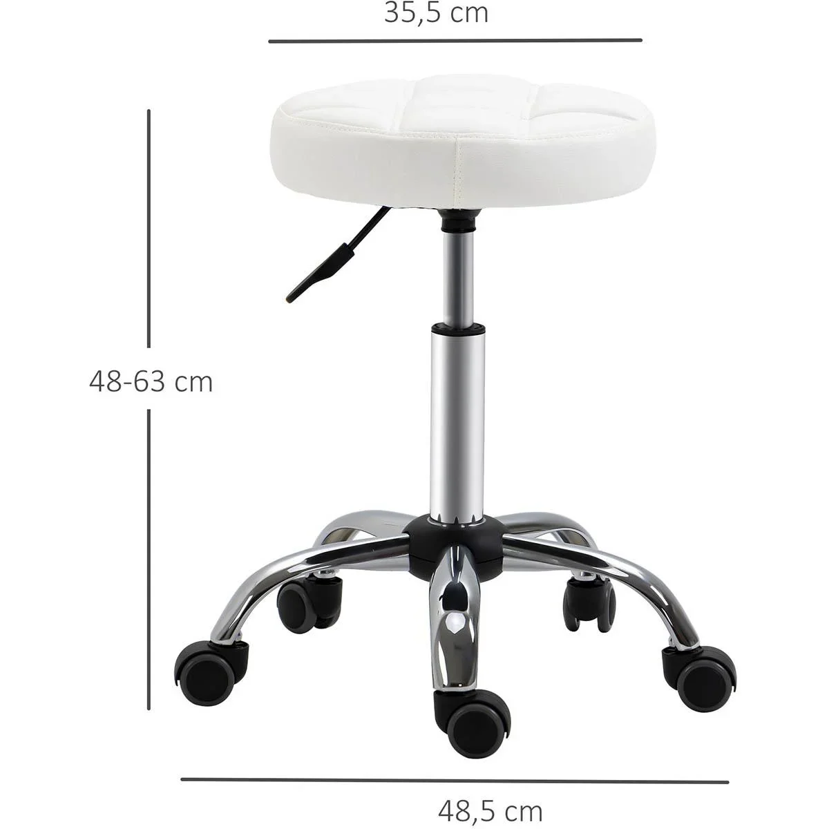 2er-Set Rollhocker Drehhocker mit Rädern Arbeitshocker höhenverstellbar drehbar Salon Hocker Salonstühle Kunstleder Weiß - 1