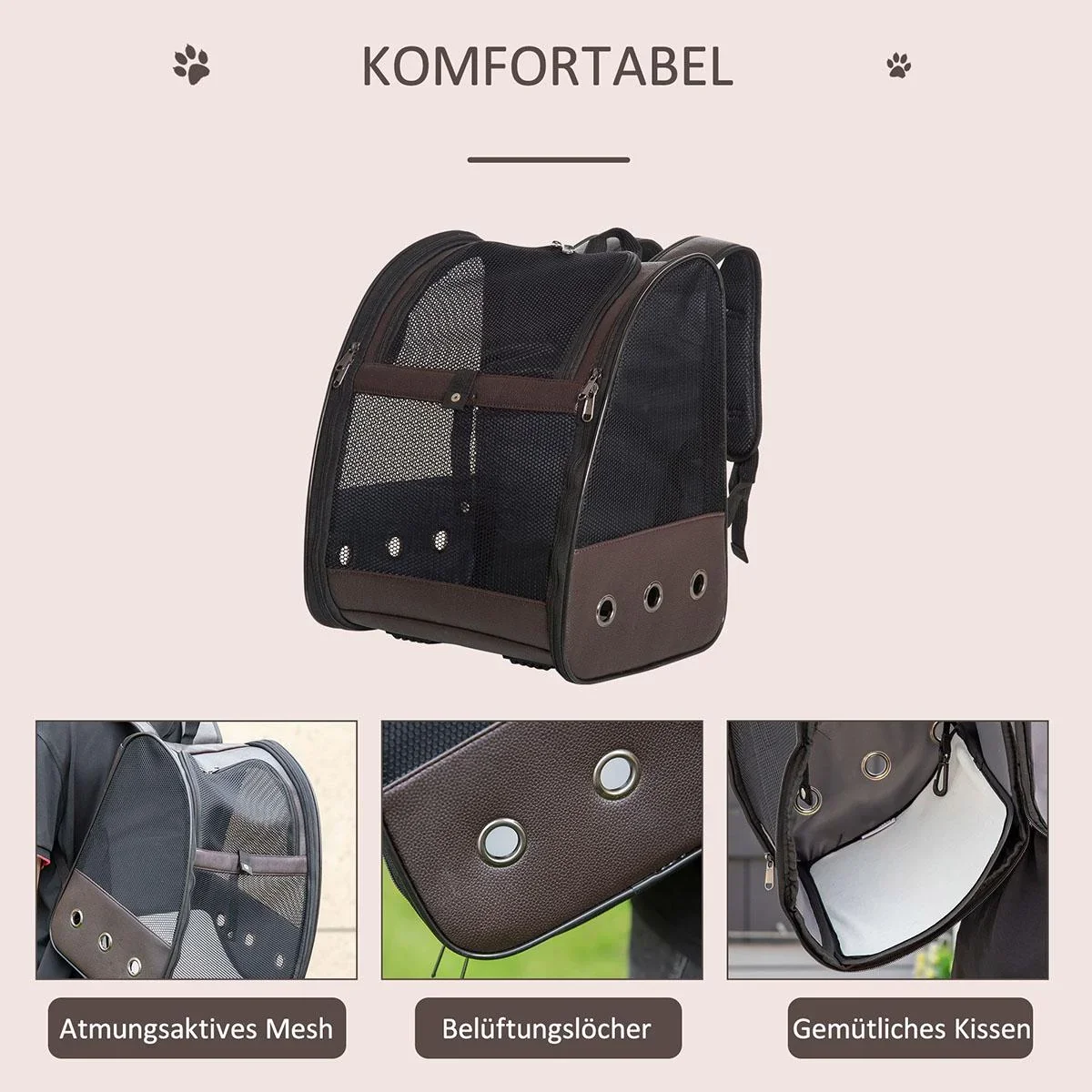 Hunderucksack Katzenrucksack klappbar mit atmungsaktivem Netzgewebe Outdoor Faltbarer Raum Katzen Hunde Tragetasche Max. - 1