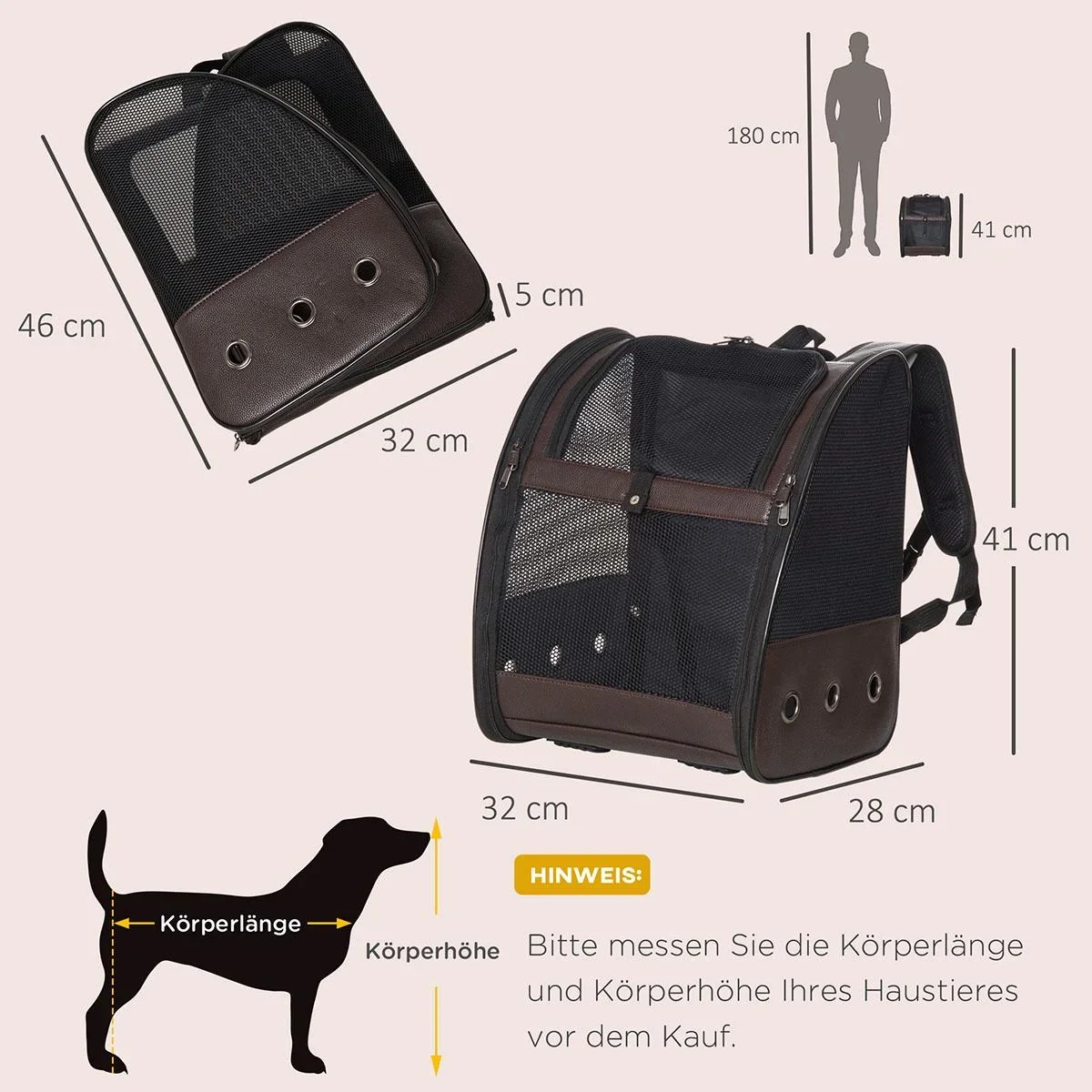 Hunderucksack Katzenrucksack klappbar mit atmungsaktivem Netzgewebe Outdoor Faltbarer Raum Katzen Hunde Tragetasche Max. - 2