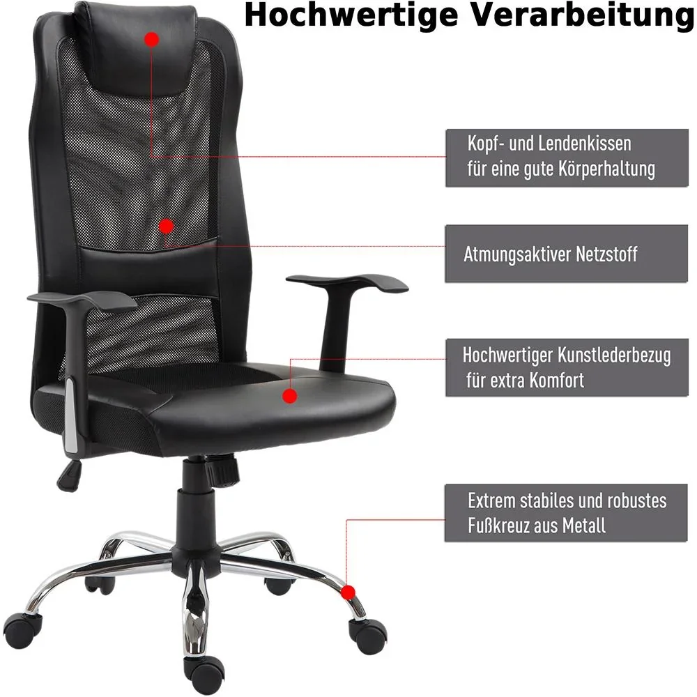 Bürostuhl Drehstuhl höhenverstellbar Schreibtischstuhl Gaming Stuhl ergonomisch PU schwarz 51 x 60,8 x (112 122) cm - 0