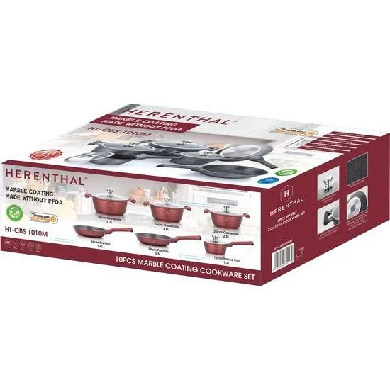 Herenthal - Komplettes 10-teiliges Kochgeschirr-Set - Rot/Schwarz - 0