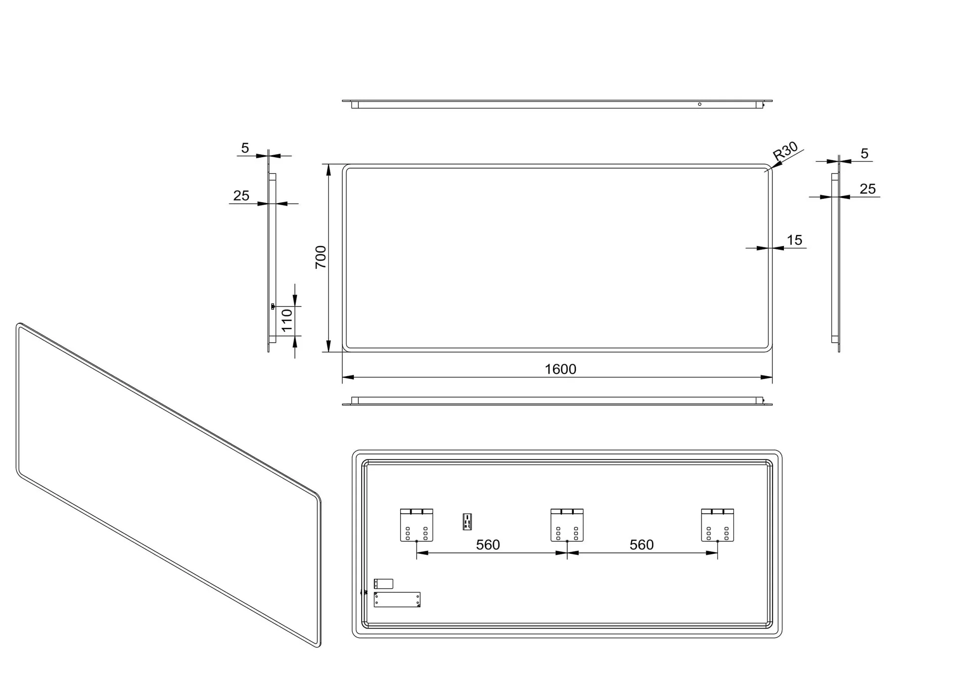 Badezimmerspiegel mit Beleuchtung, "Moon" - 160 x 70 cm - mit umlaufenden Raumlicht - Lichtfarbe neutralweiß - 4