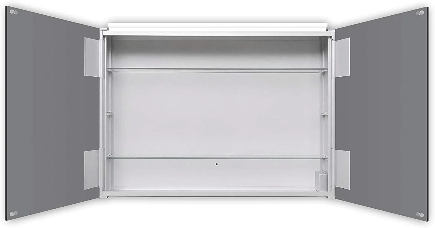 Spiegelschrank Bad mit Beleuchtung, "Mirage" - 50 x 70 cm - Lichtfarbe neutralweiß - Aluminiumkorpus - 0