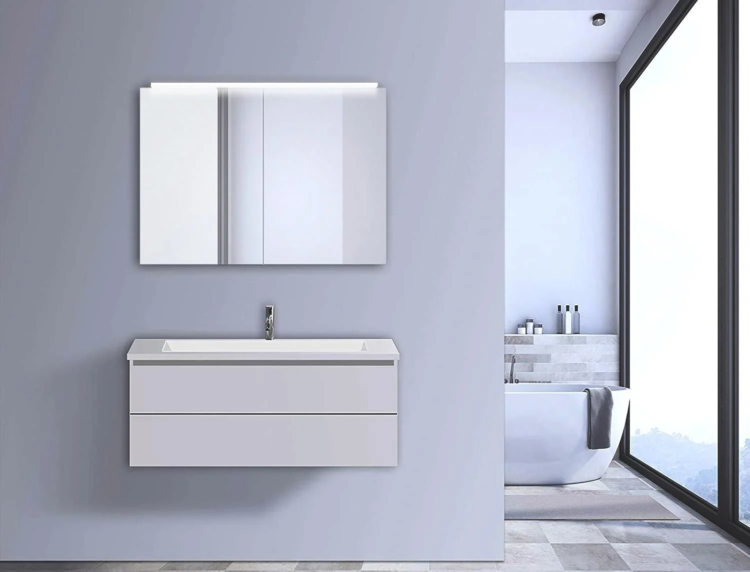 Spiegelschrank Bad mit Beleuchtung, "Mirage" - 50 x 70 cm - Lichtfarbe neutralweiß - Aluminiumkorpus - 1