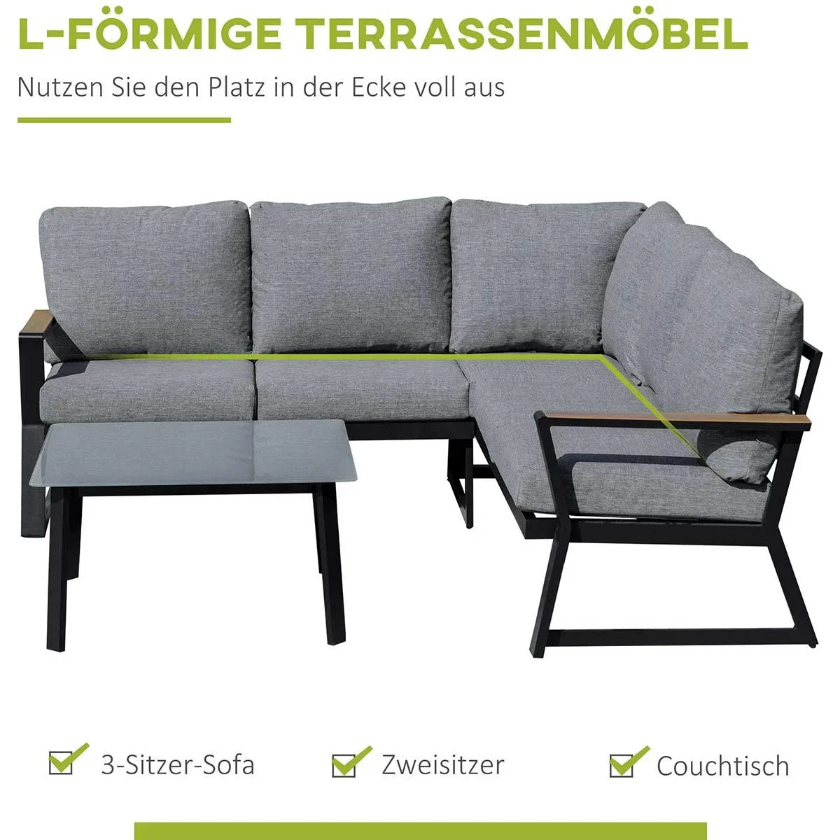 Gartenliege für 2 Personen, klappbar, bis zu 200 kg, Teak+Grau+Weiß, 108 x 105 x 85 cm - 2