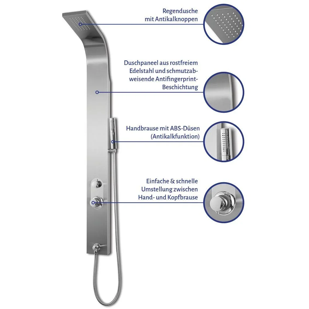 Duschpaneel Care Chrom 150x15 cm, Duschset mit 2 verschiedene Duschfunktionen - 3