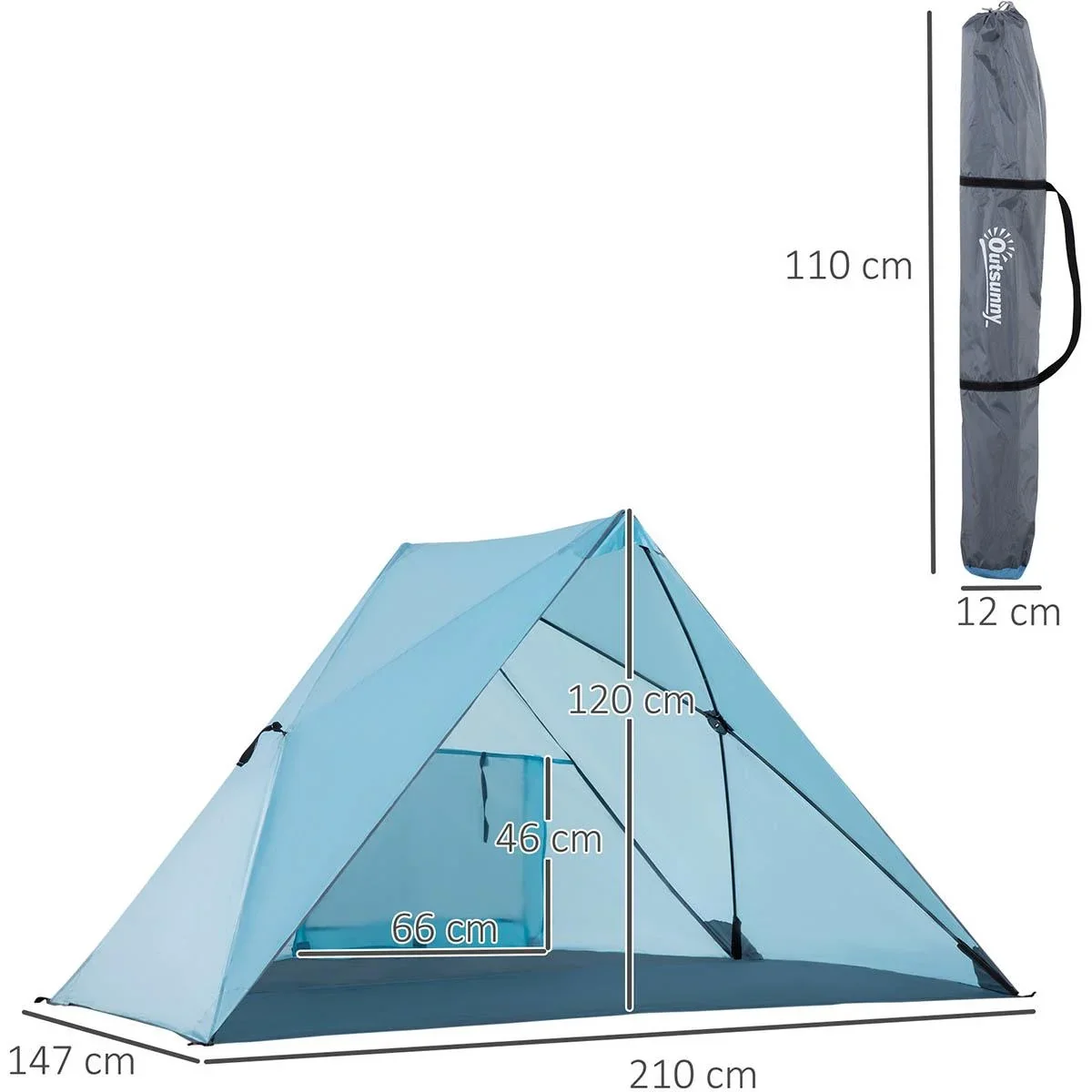 Strandzelt - UV-Schutz - Blau - 210 x 147 x 120 cm - 2