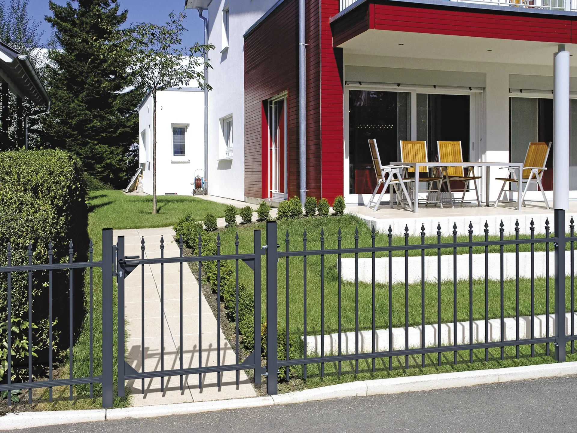 Zaunkomplettset Chaussee, zum Einbetonieren, anthrazit, Höhe 100 cm, Länge 10 m - 2