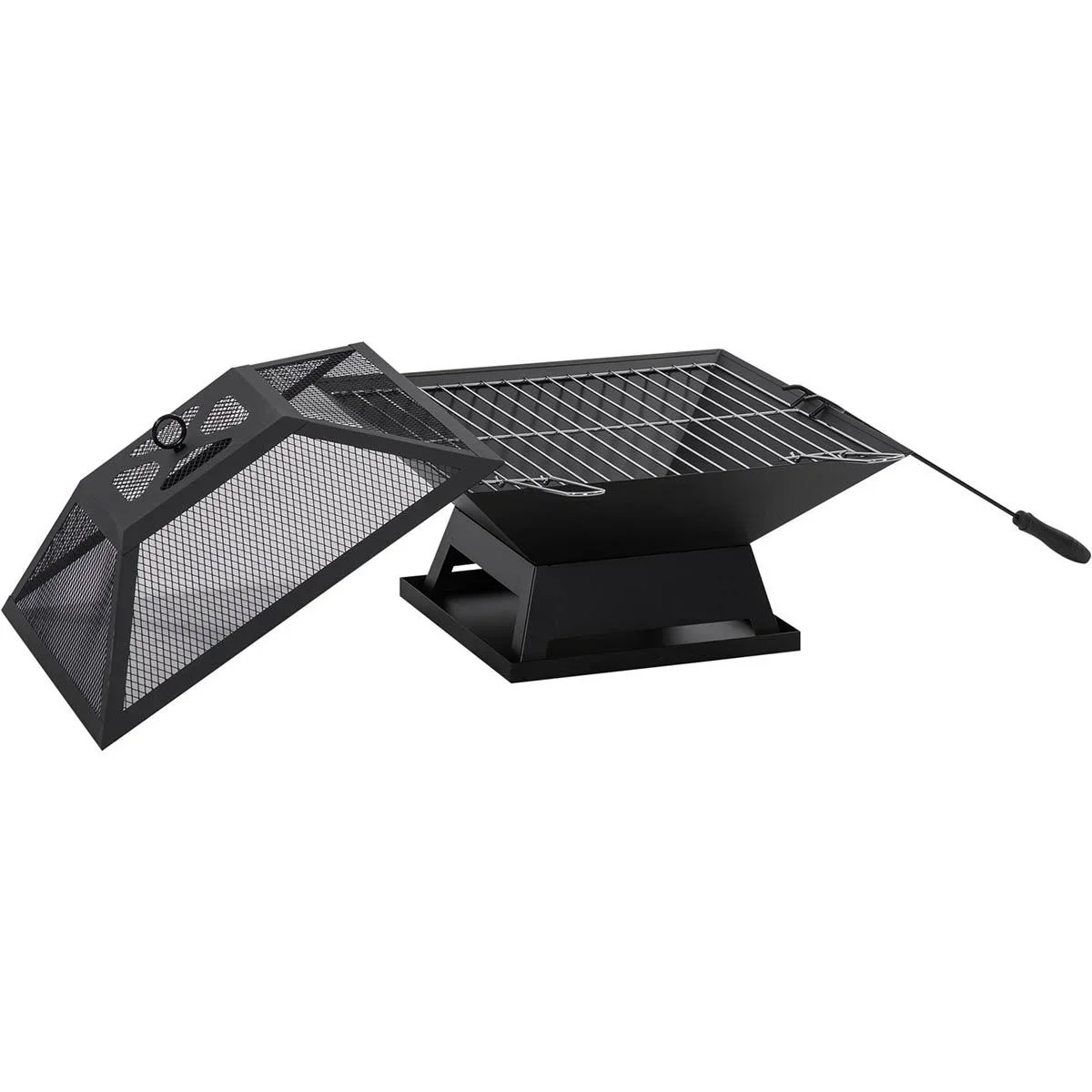 Feuerkorb mit Deckel und BBQ-Grill 45 x 45 x 34 cm - 0