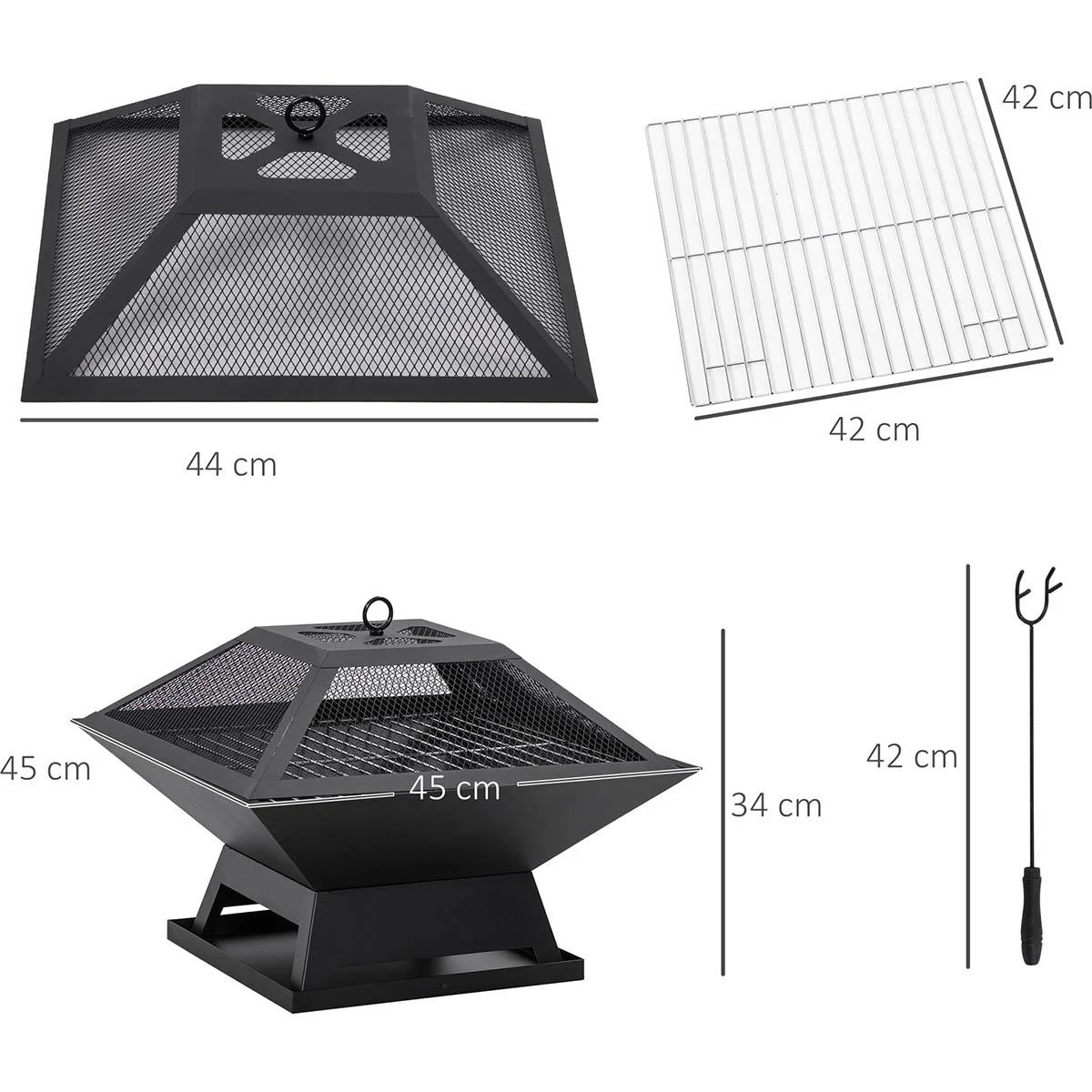 Feuerkorb mit Deckel und BBQ-Grill 45 x 45 x 34 cm - 1